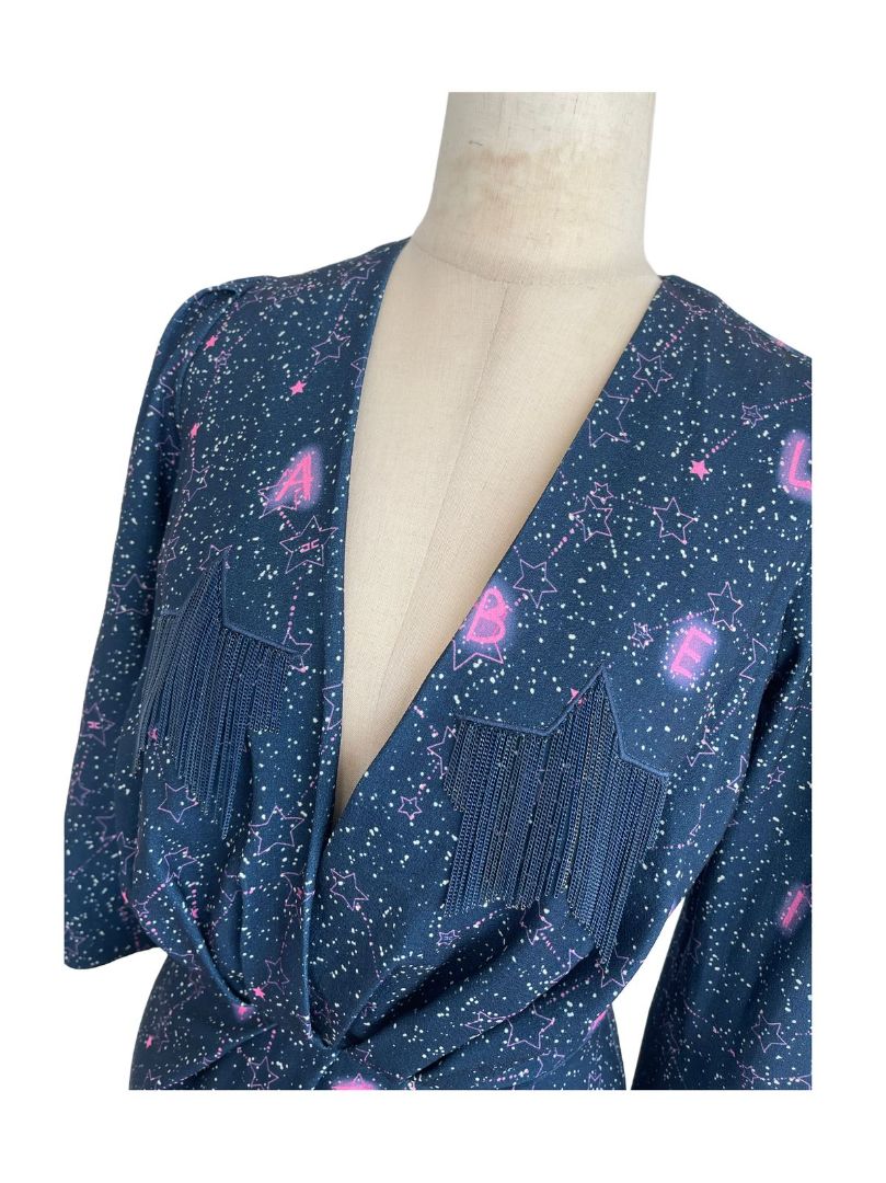 Elisabetta Franchi Midnight Blue Printed Mini Dress