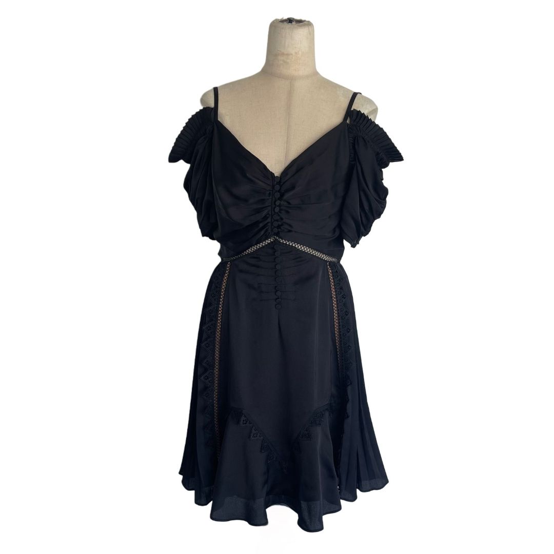 Self Portrait Black Off Shoulder Lace Pleated Mini Dress - BOPF | Business of Preloved Fashion Self Portrait Black Off Shoulder Lace Pleated Mini Dress - BOPF | Business of Preloved Fashion