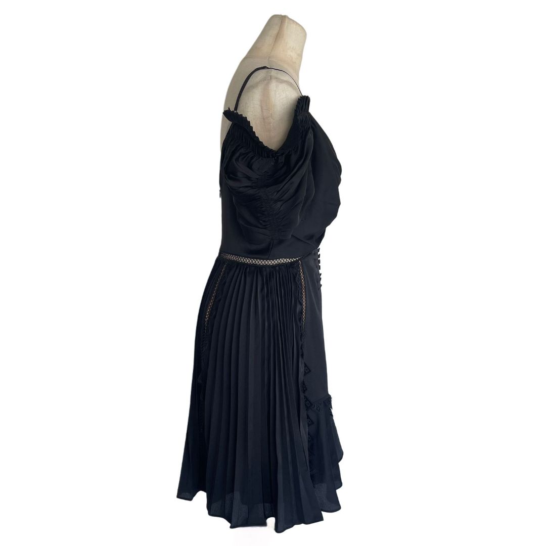 Self Portrait Black Off Shoulder Lace Pleated Mini Dress - BOPF | Business of Preloved Fashion Self Portrait Black Off Shoulder Lace Pleated Mini Dress - BOPF | Business of Preloved Fashion