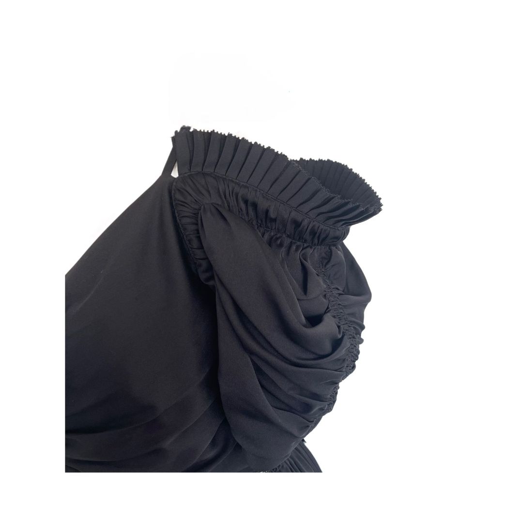 Self Portrait Black Off Shoulder Lace Pleated Mini Dress - BOPF