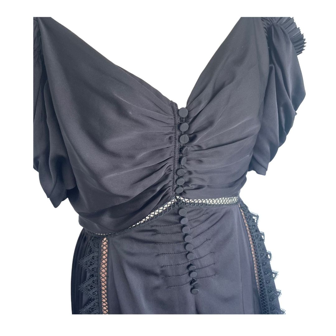 Self Portrait Black Off Shoulder Lace Pleated Mini Dress