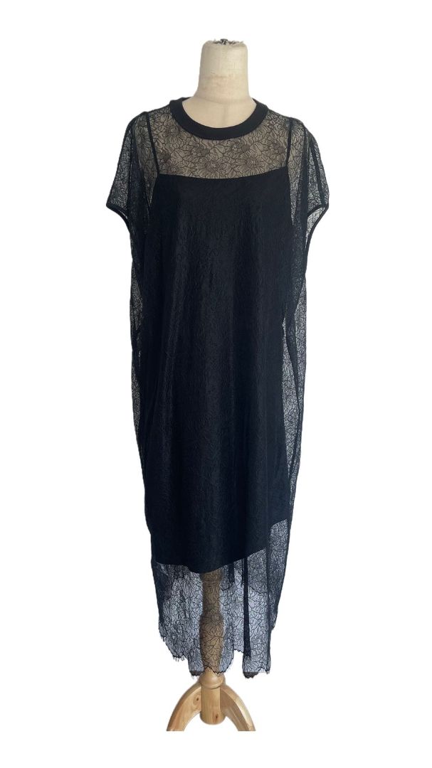 alexander mcqueen black mesh dress 2010 Alexander McQueen Black Crepe & Sheer Illusion Lace High-Low Gown