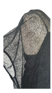 Alexander McQueen Black Floral Lace Mesh Dress W/ Slit