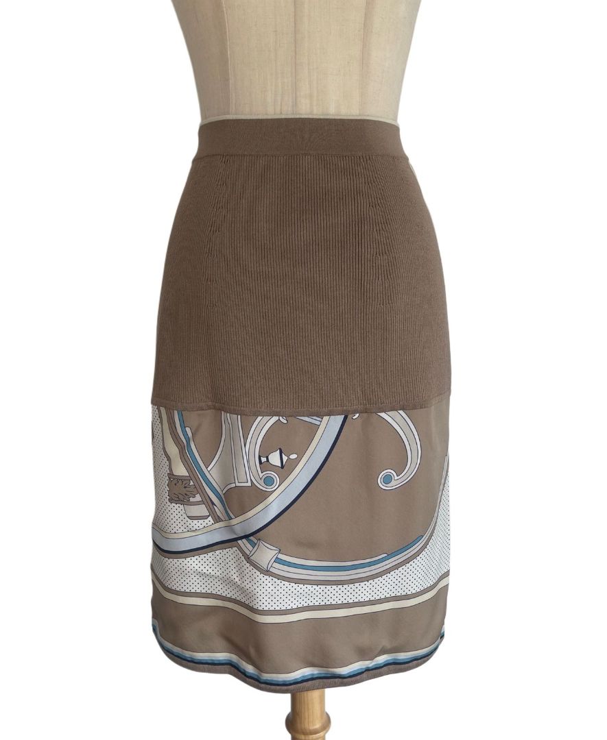 Hermes Tricolor Elastic Waiste Printed Detail Skirt