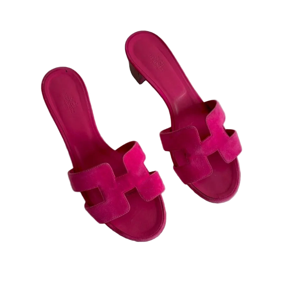 Hermès hot pink suede oasis sandals, size 38.5