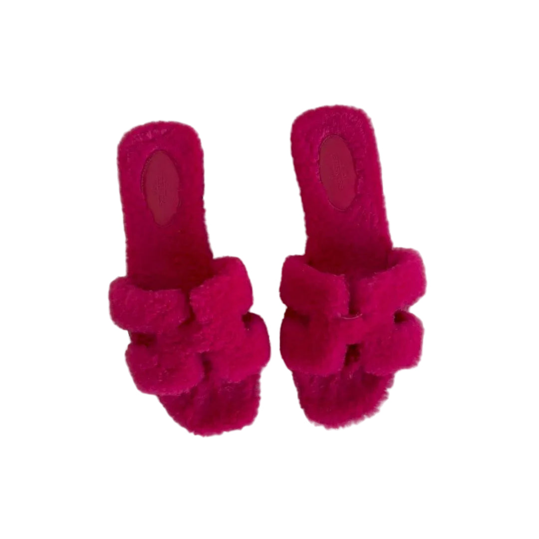 Hermès hot pink shearling oran sandals, size 38
