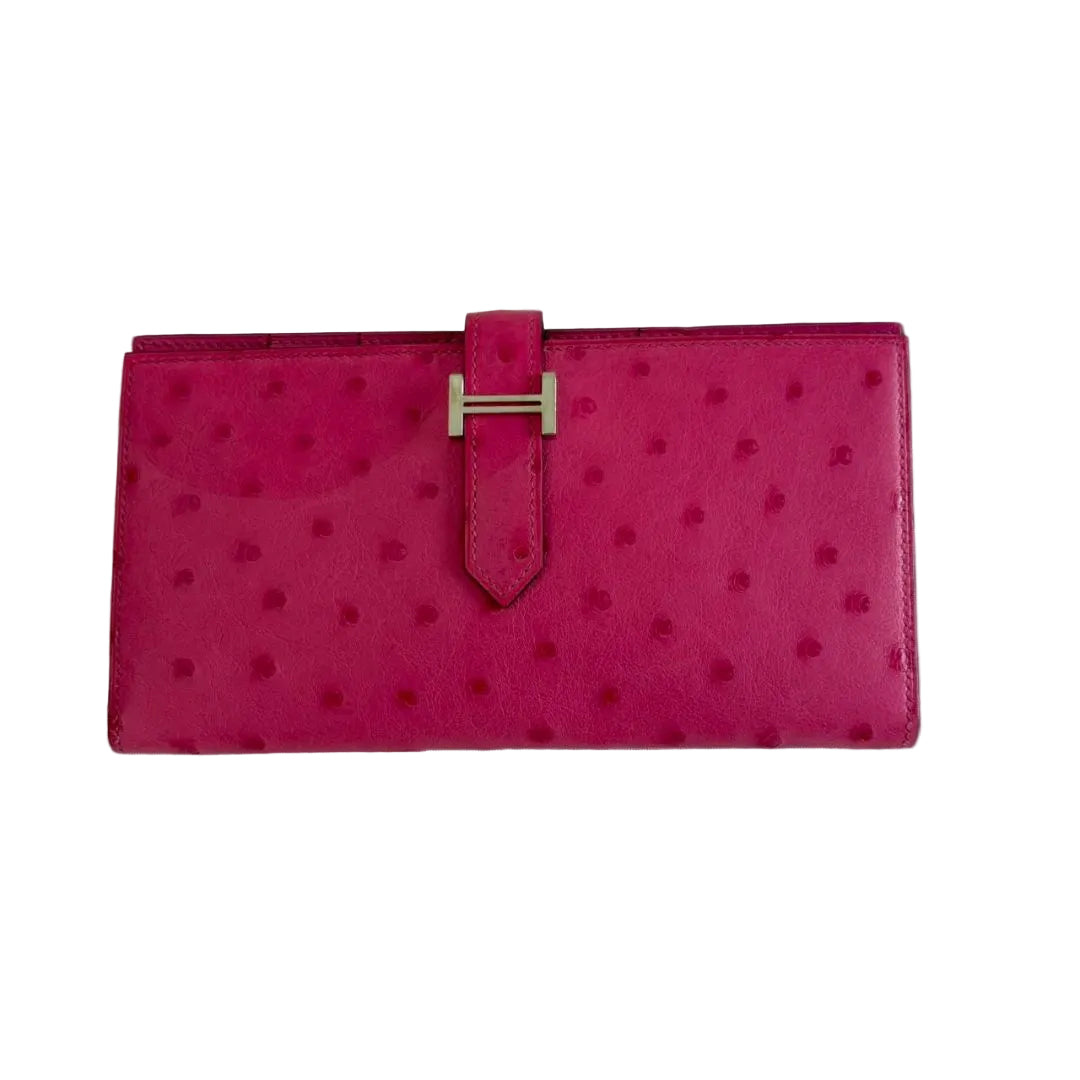 Hermès Pink Ostrich Bearn Wallet
