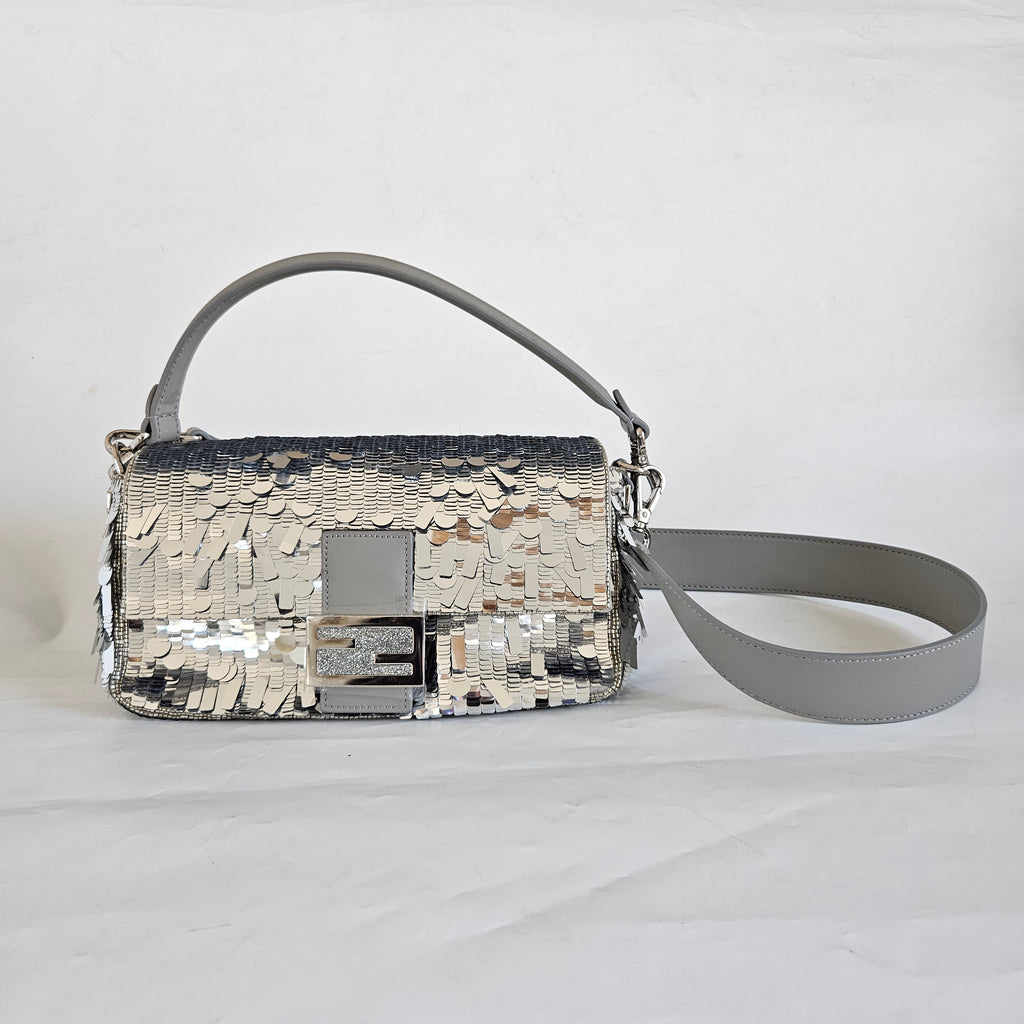 Fendi silver sequin and leather baguette bag - BOPF