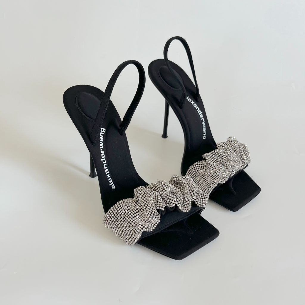 Alexander Wang Julie Scrunchie Crystal Sandals, 38 BOPF