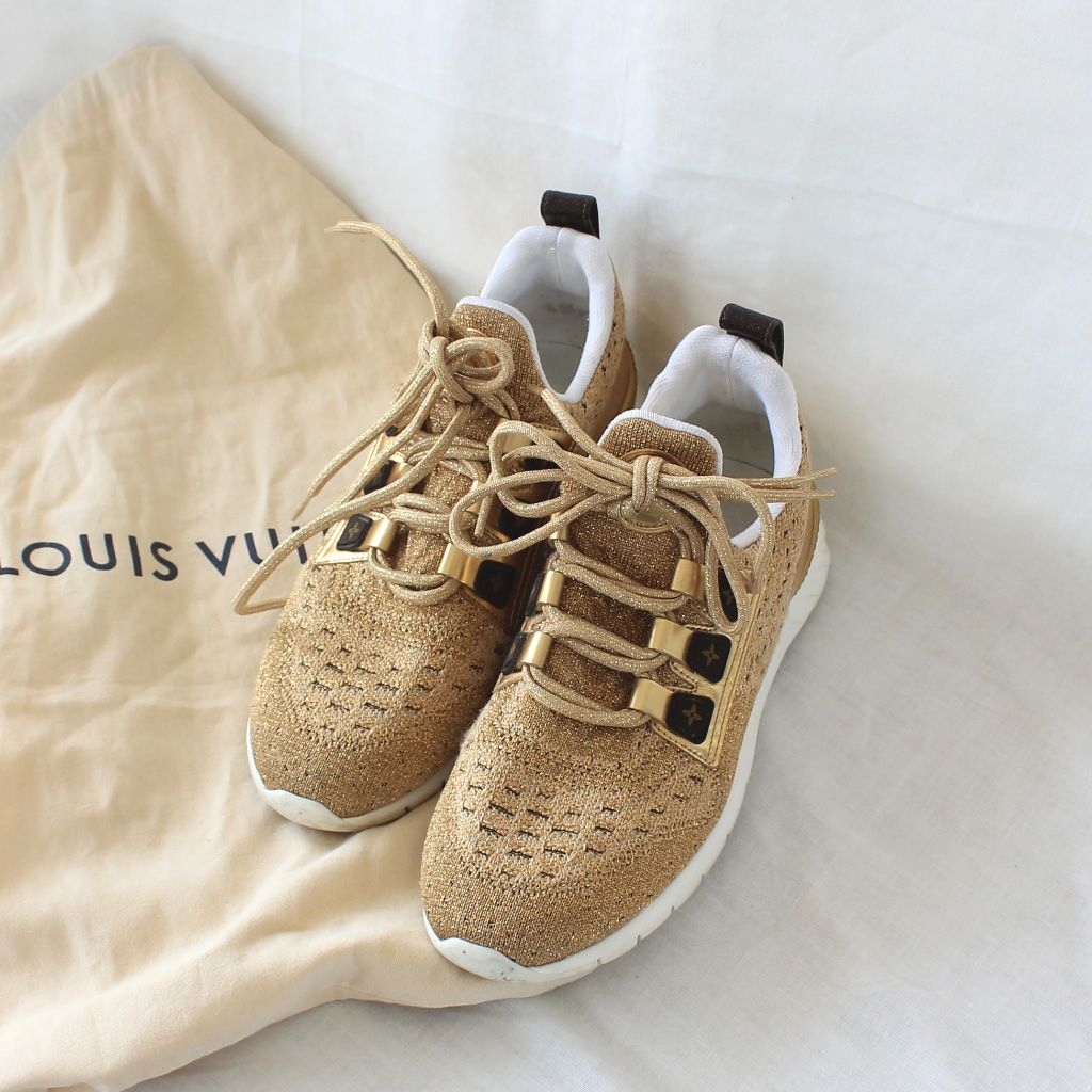 Louis Vuitton Gold Knit Fabric and Leather Aftergame Sneakers Size 36.5 Louis  Vuitton