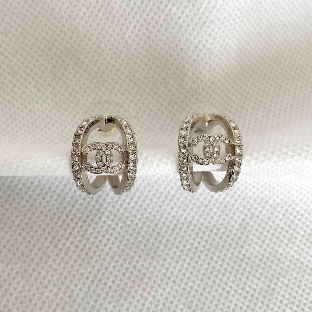 Chanel Curved Half Hoop Earrings with Crystals