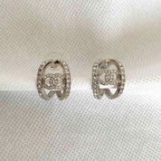 Chanel Curved Half Hoop Earrings with Crystals