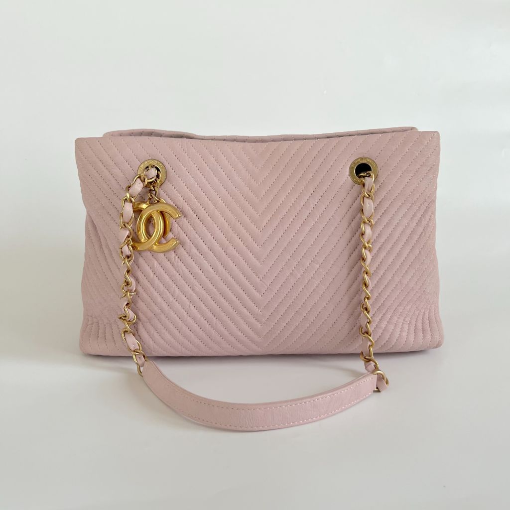 Chanel Chevron Leather Tote Bag Pink - BOPF | Business of Preloved Fashion