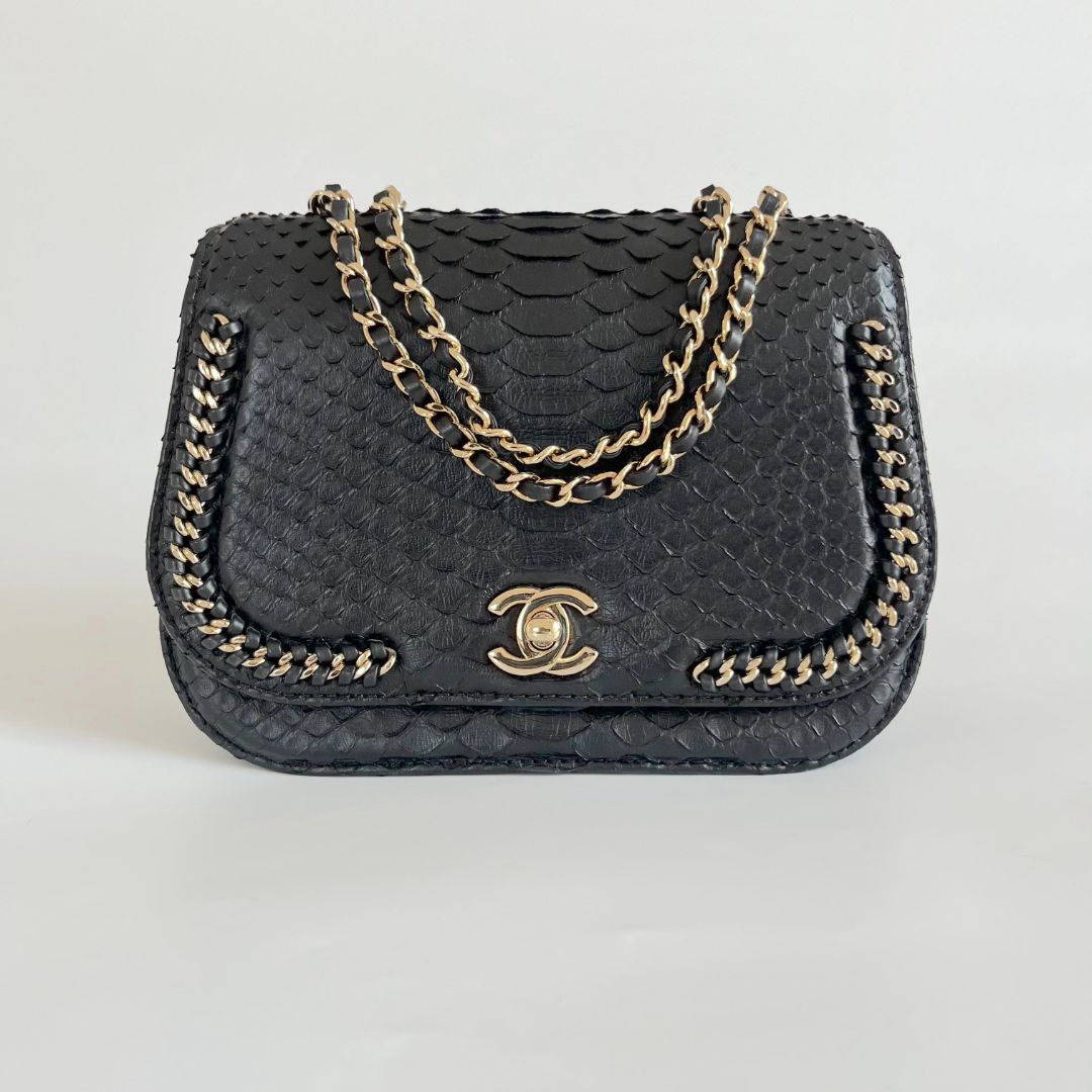 Chanel black braided chic flap bag in python - BOPF