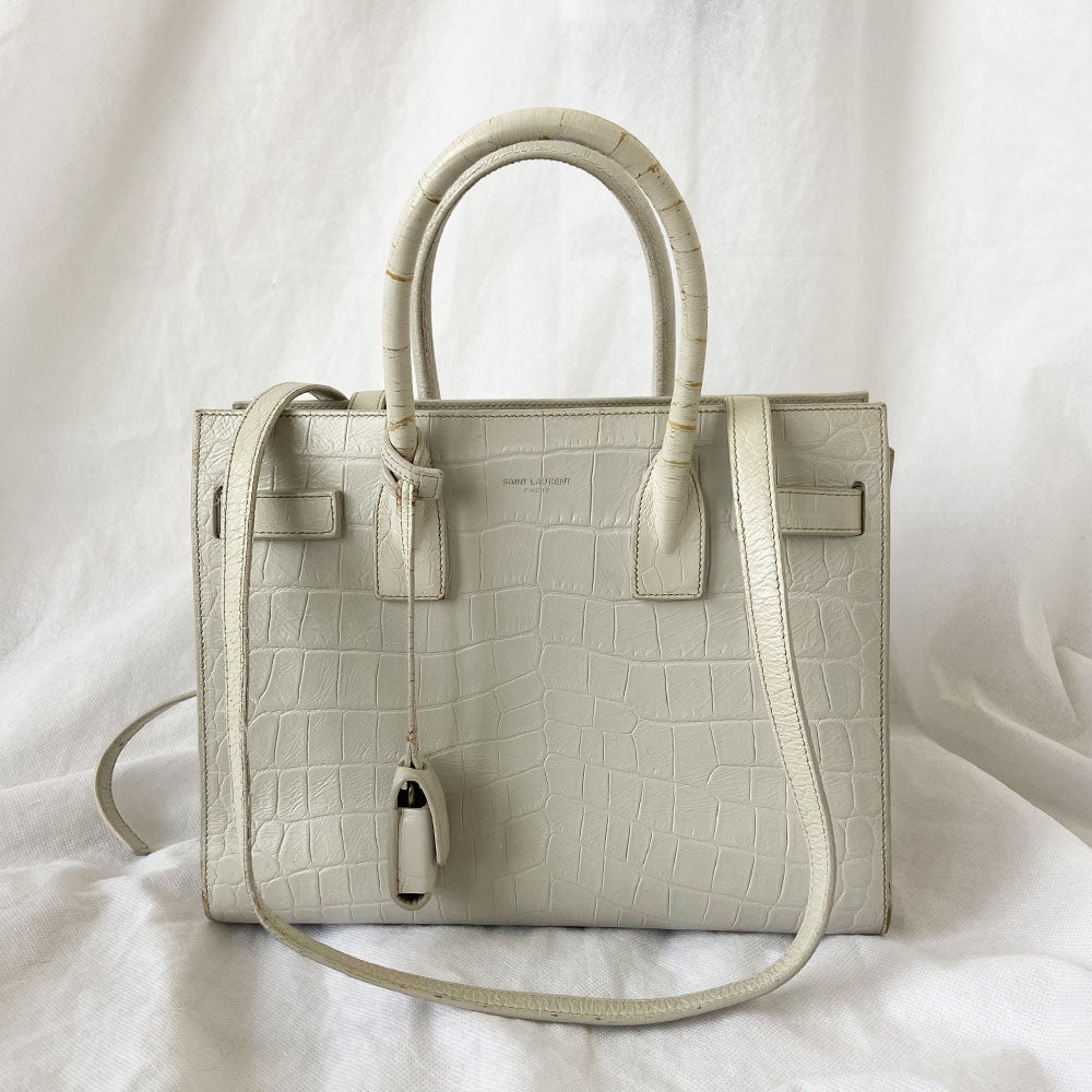 Saint Laurent white mini croc Sac de Jour bag BOPF Business of
