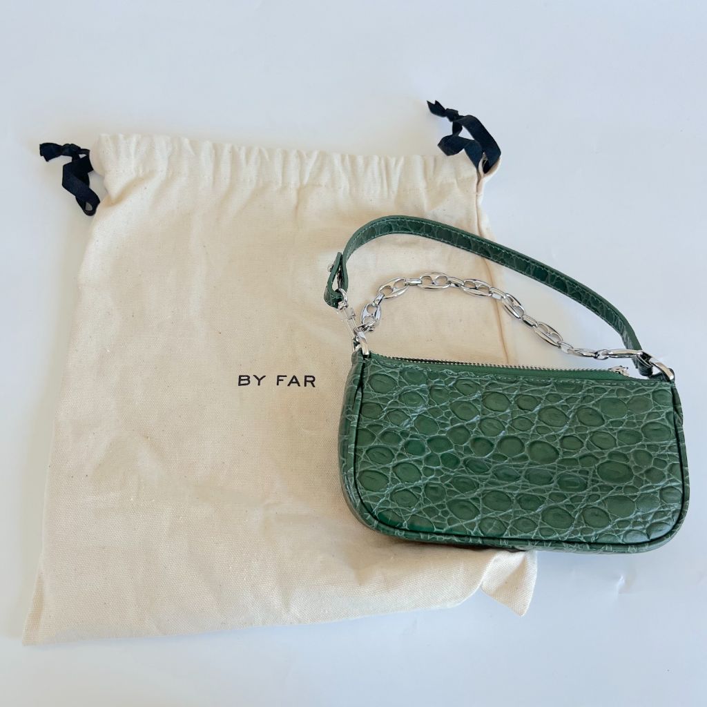 By Far Green Crocodile Embossed Rachel mini hand bag BOPF