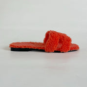 Hermes shearling orange oran sandals, 39