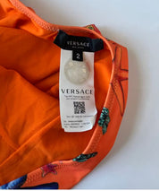 Versace orange printed one piece bathing suit