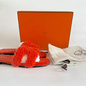 Hermes shearling orange oran sandals, 39
