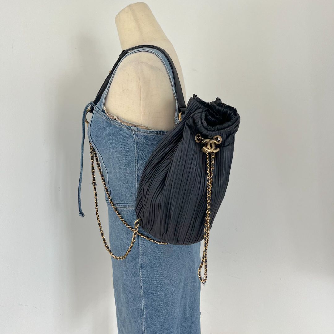 Chanel Coco Pleats Pleated Crumpled Calfskin Backpack