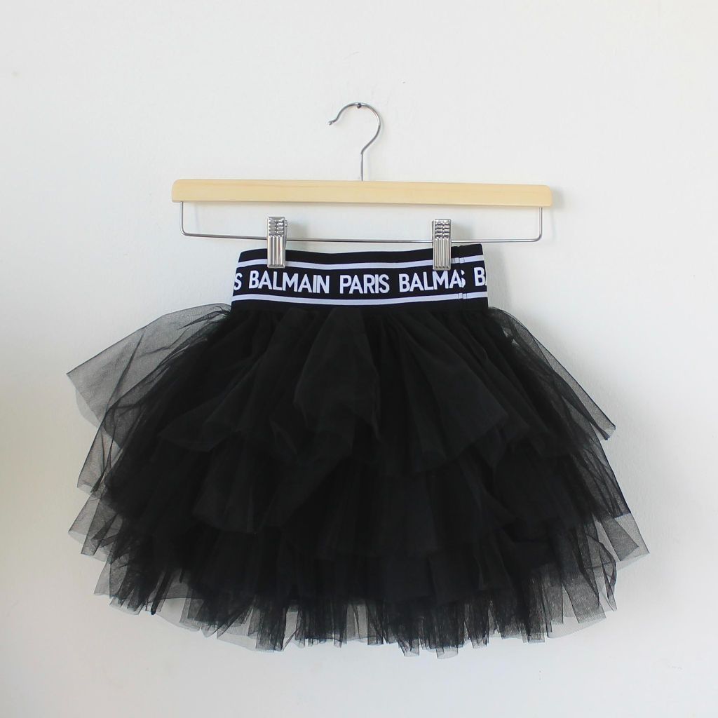 Balmain kids tiered tutu black skirt, size 6A girls