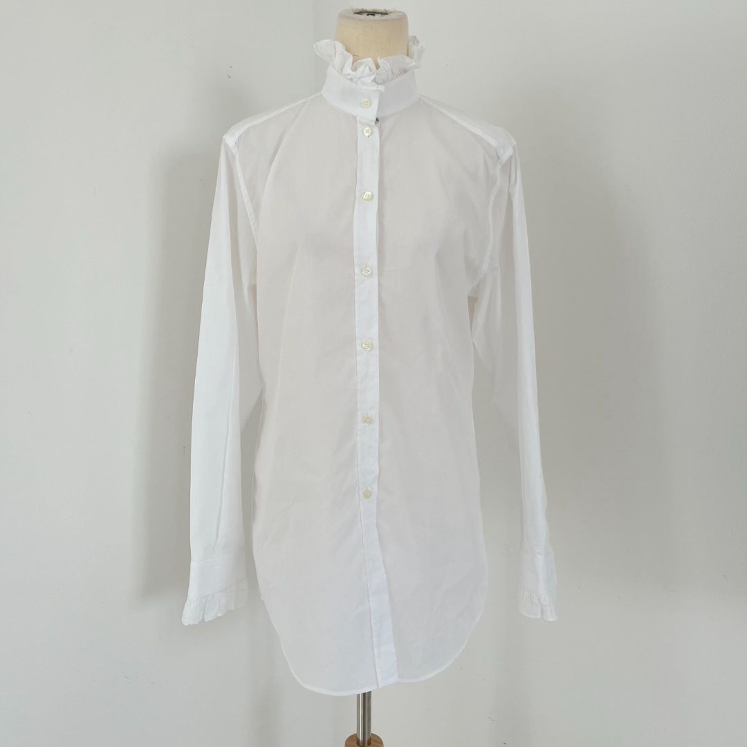 Dolce & Gabbana white cotton short with ruffle detail on collar and cuffs