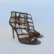 Jimmy Choo bronze cut out sandal heels, 38
