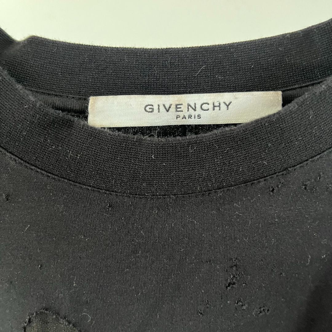 Givenchy Men's Black Logo-Print Distressed Cotton T-Shirt