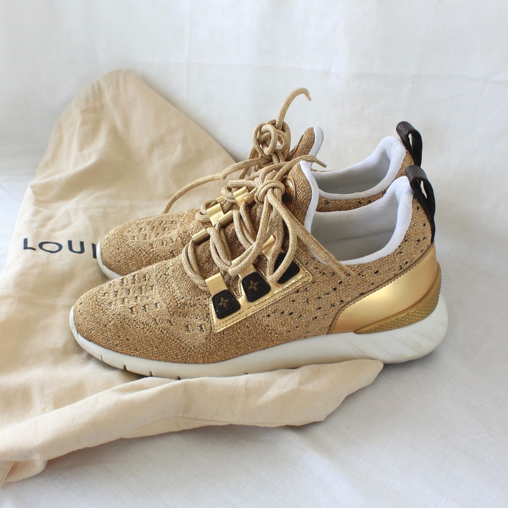 Louis Vuitton Women's Gold Knit Fabric And Leather Aftergame Lace Trail, 37.5