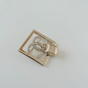 Chanel square gold crystal embellished brooch with lock cc pendant
