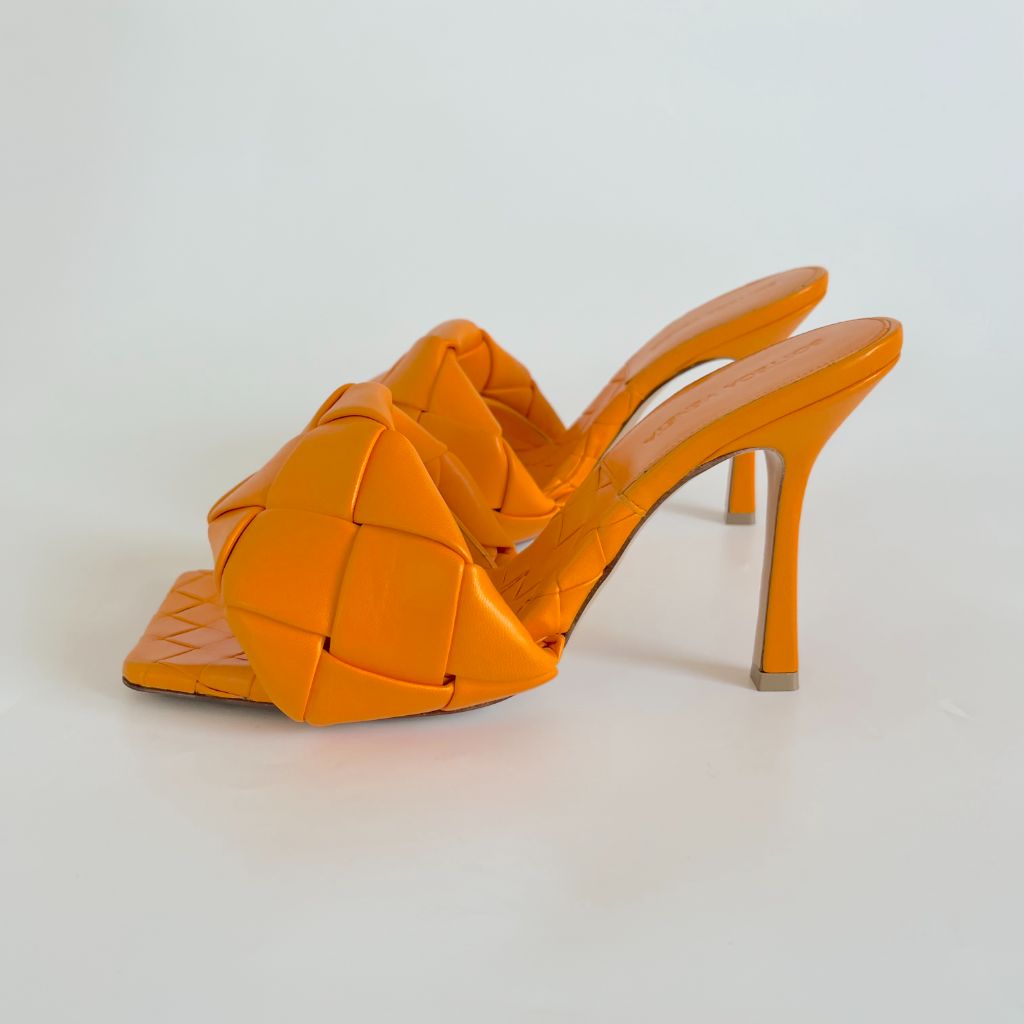 Bottega Veneta Orange Quilted Leather Lido Slide Sandals, 38