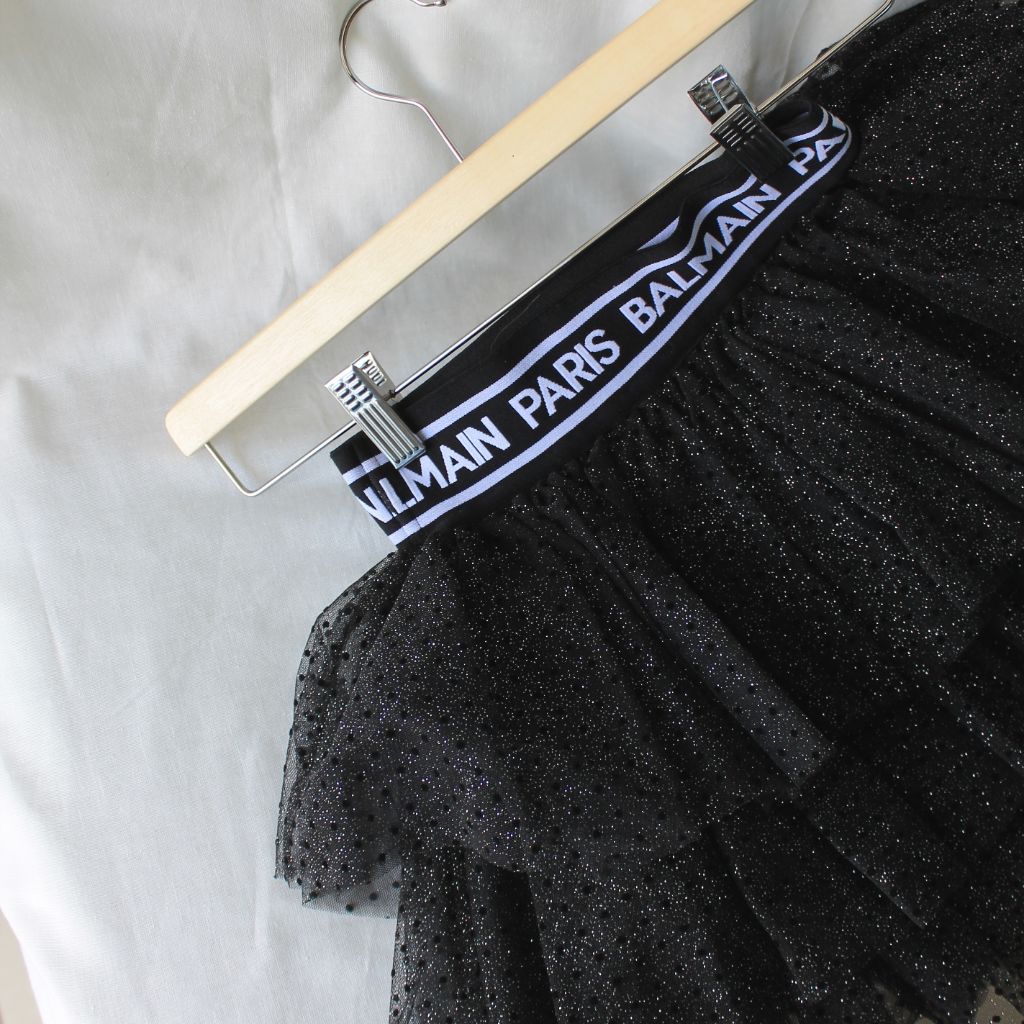 Balmain Glitter Tiered Tulle Skirt, size 6A girls