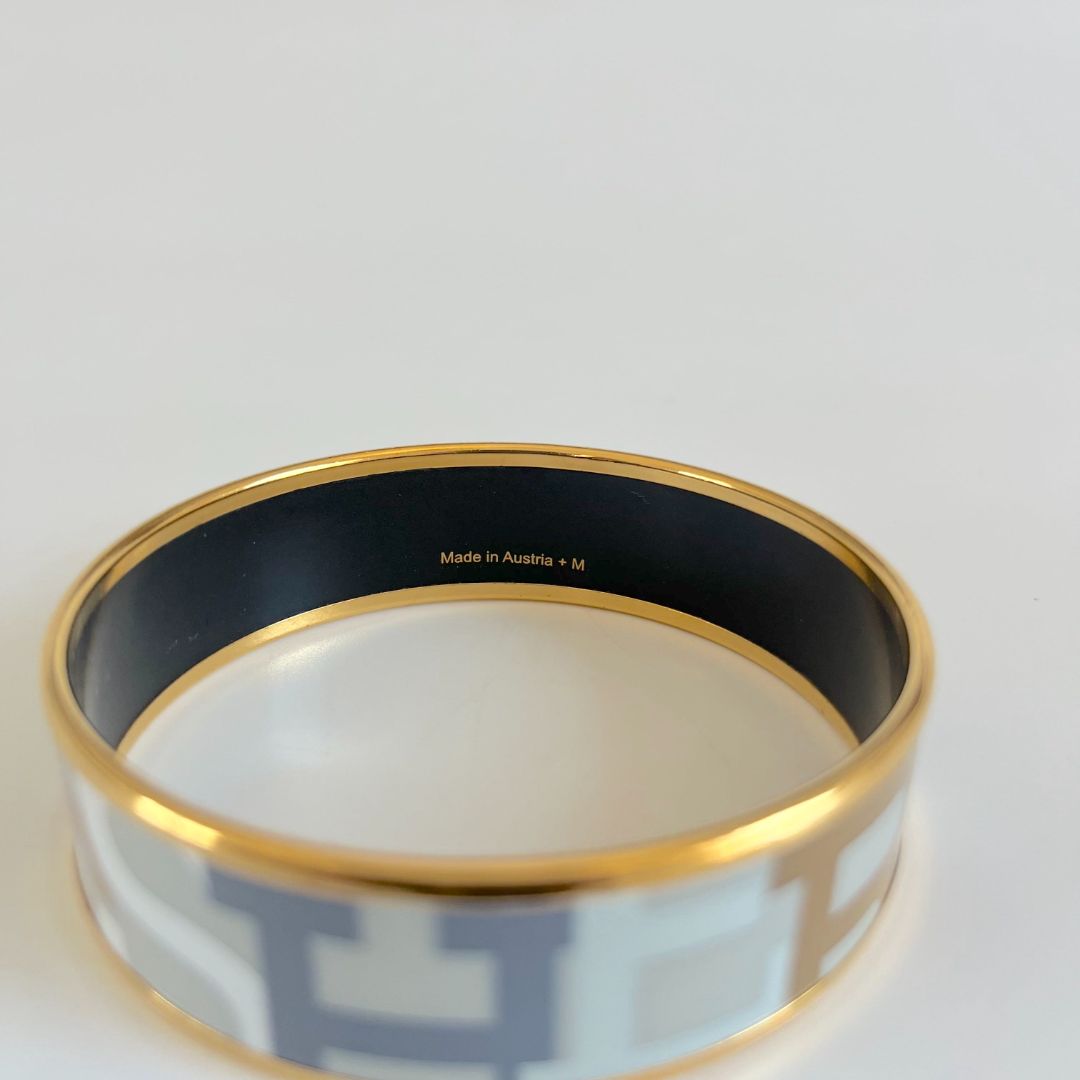 Hermès grey enamel HERMES print bangle bracelet