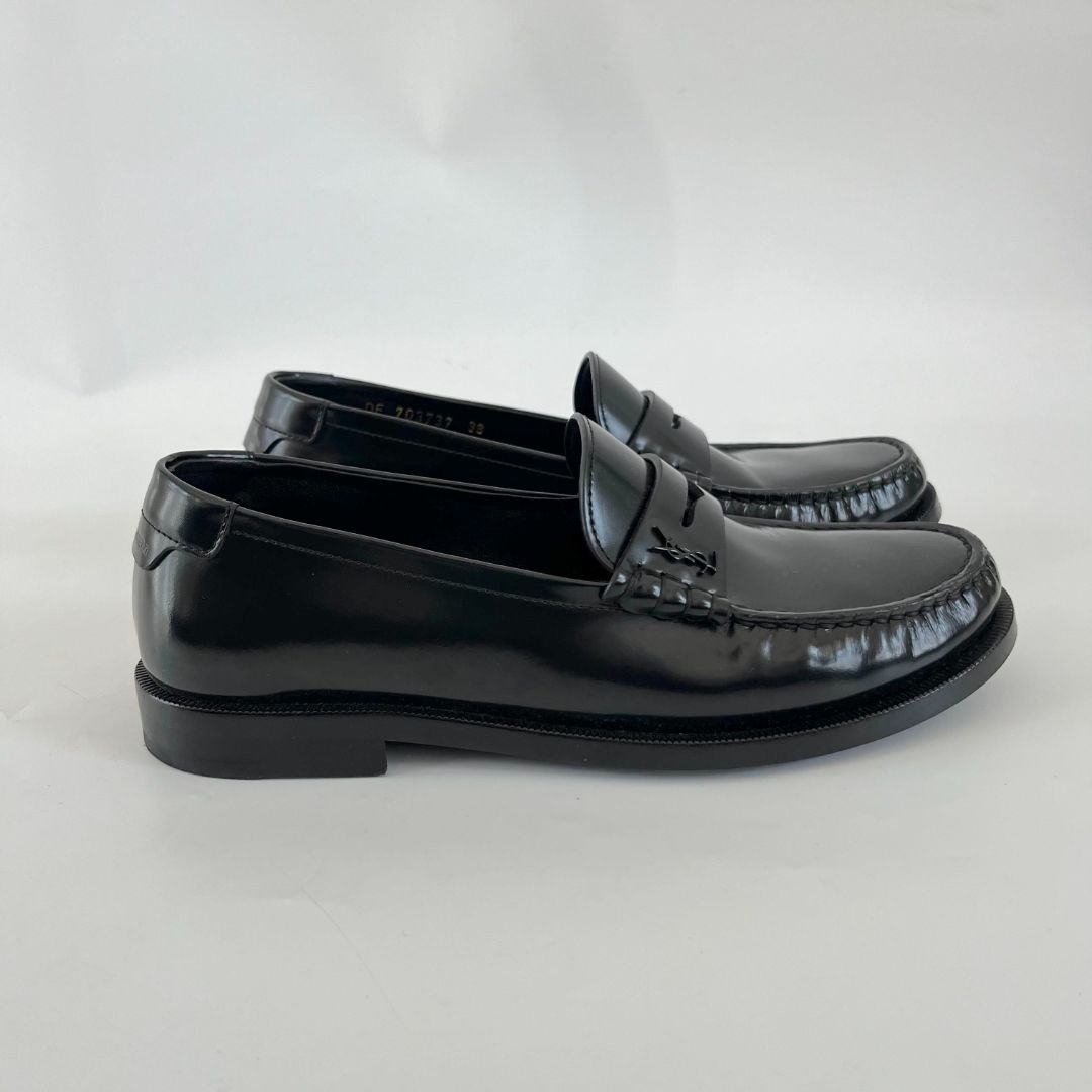 Saint Laurent Le Monogram Black Leather Loafers, 38