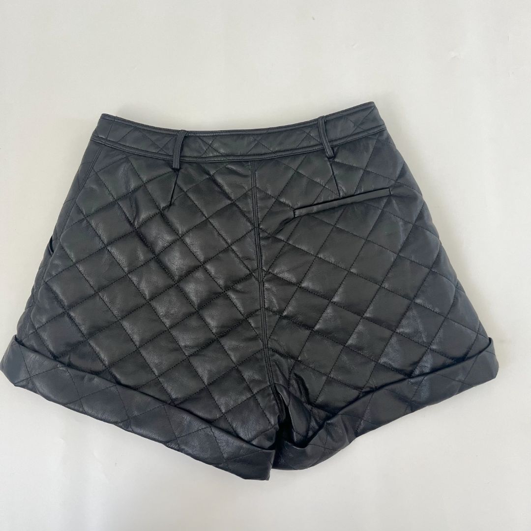 Self Portrait Faux Leather Quilted Shorts