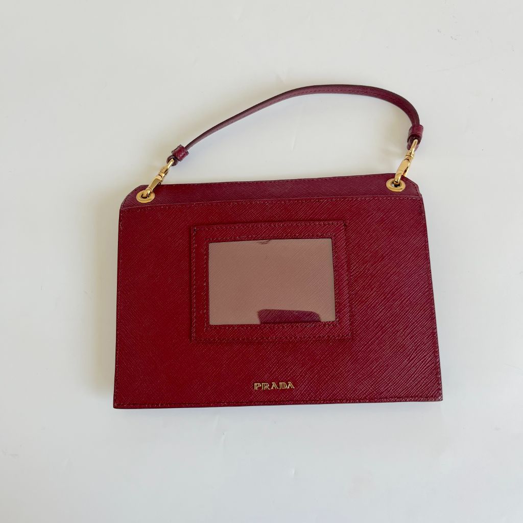 Prada Burgundy Saffiano Leather Mini Clutch Bag - BOPF | Business