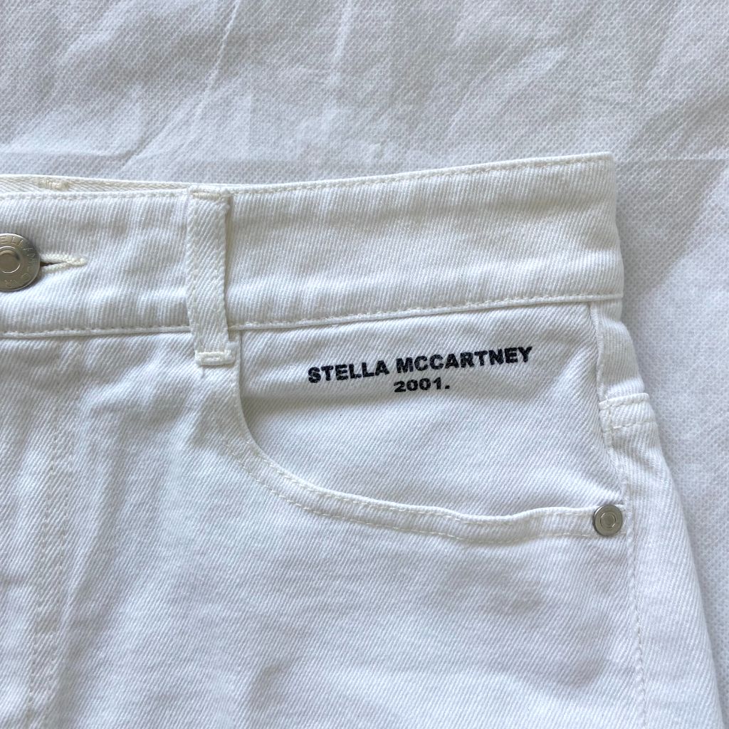 Stella McCartney white denim shorts with frayed edges