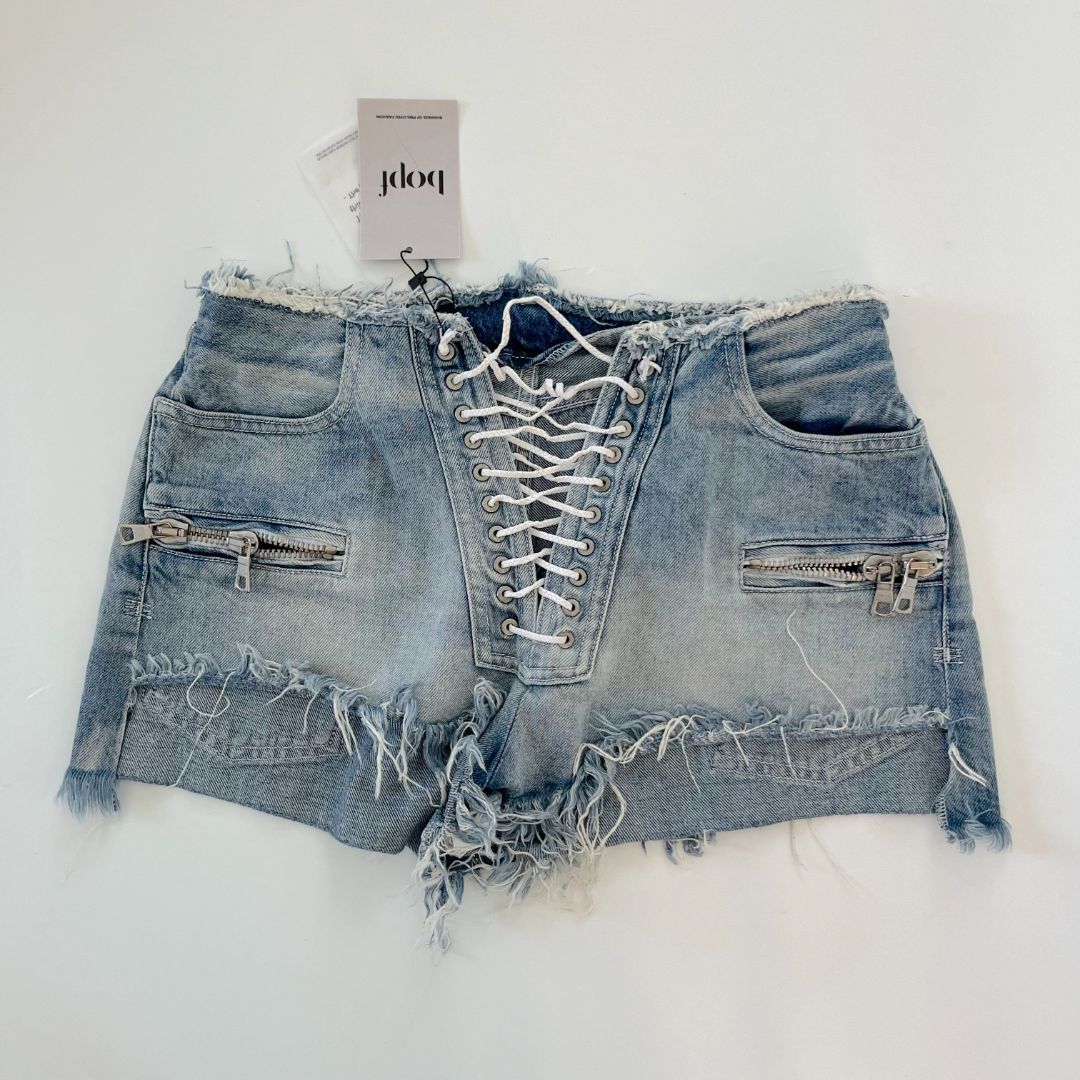 Unravel Project Lace Up Denim Shorts