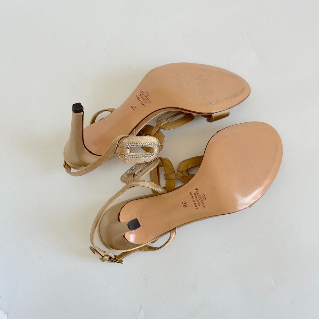 Valentino beige satin mid heel pumps with crystals, 38