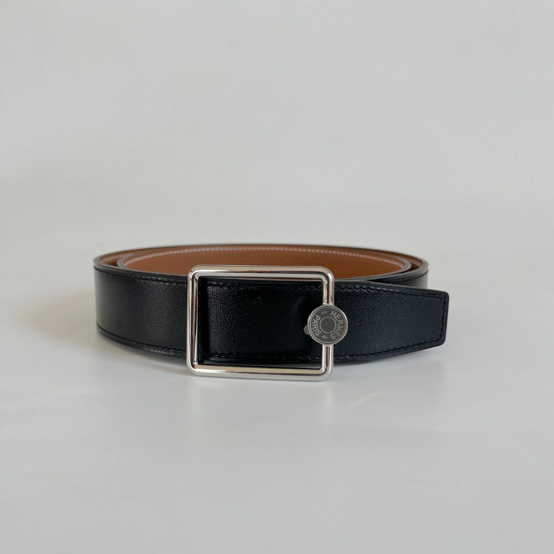 Hermes Oscar Series Gold Togo Reversible Leather Belt Gray Black Hermes Togo Box 38mm Oscar Reversible 105 42 Belt Black Gold  main image 4