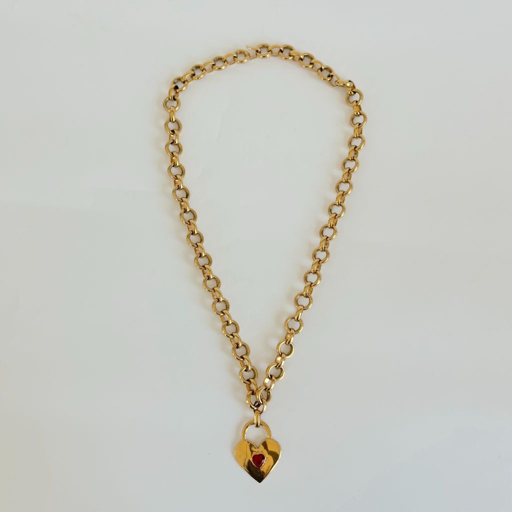 Chanel vintage gold tone heart motif pendant necklace