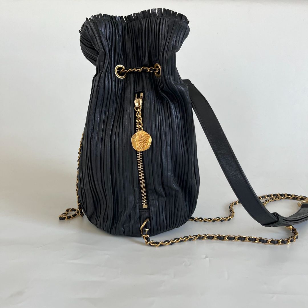 Chanel Coco Pleats Pleated Crumpled Calfskin Backpack