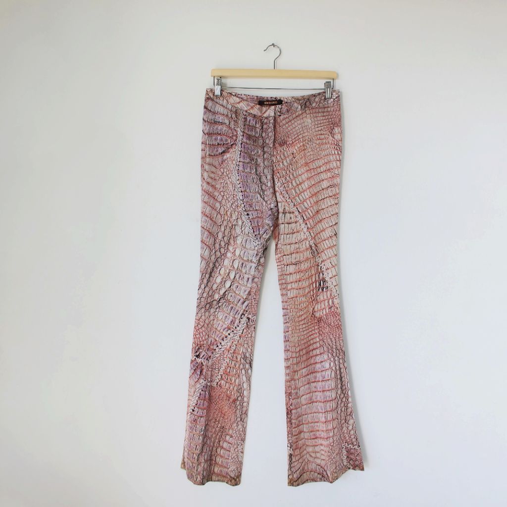 Roberto Cavalli light pink silk alligator print pants