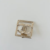 Chanel square gold crystal embellished brooch with lock cc pendant