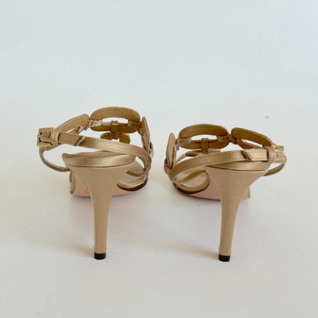 Valentino beige satin mid heel pumps with crystals, 38