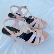 Saint Laurent nude patent leather tribute sandal heels, 38