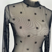 Givenchy black longsleeve 4G sheer bodysuit