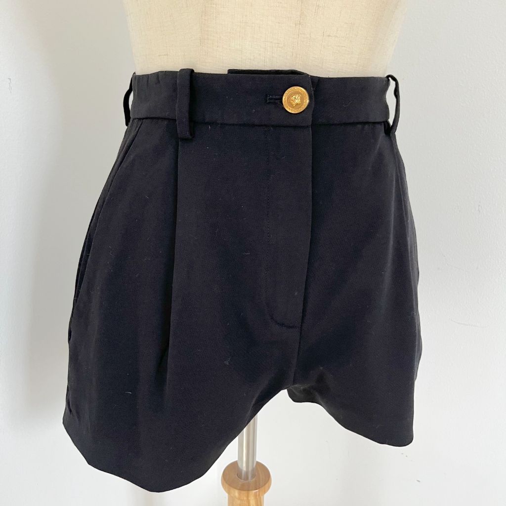 Versace black high waist wool blend mini shorts