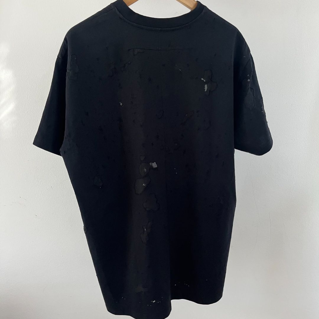 Givenchy Men's Black Logo-Print Distressed Cotton T-Shirt