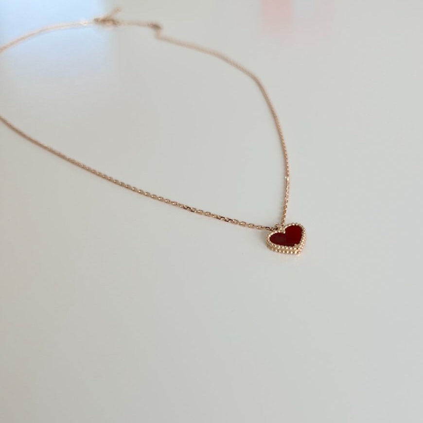 Van Cleef & Arpels Sweet Alhambra Heart Carnelian Rose Gold Pendant Necklace